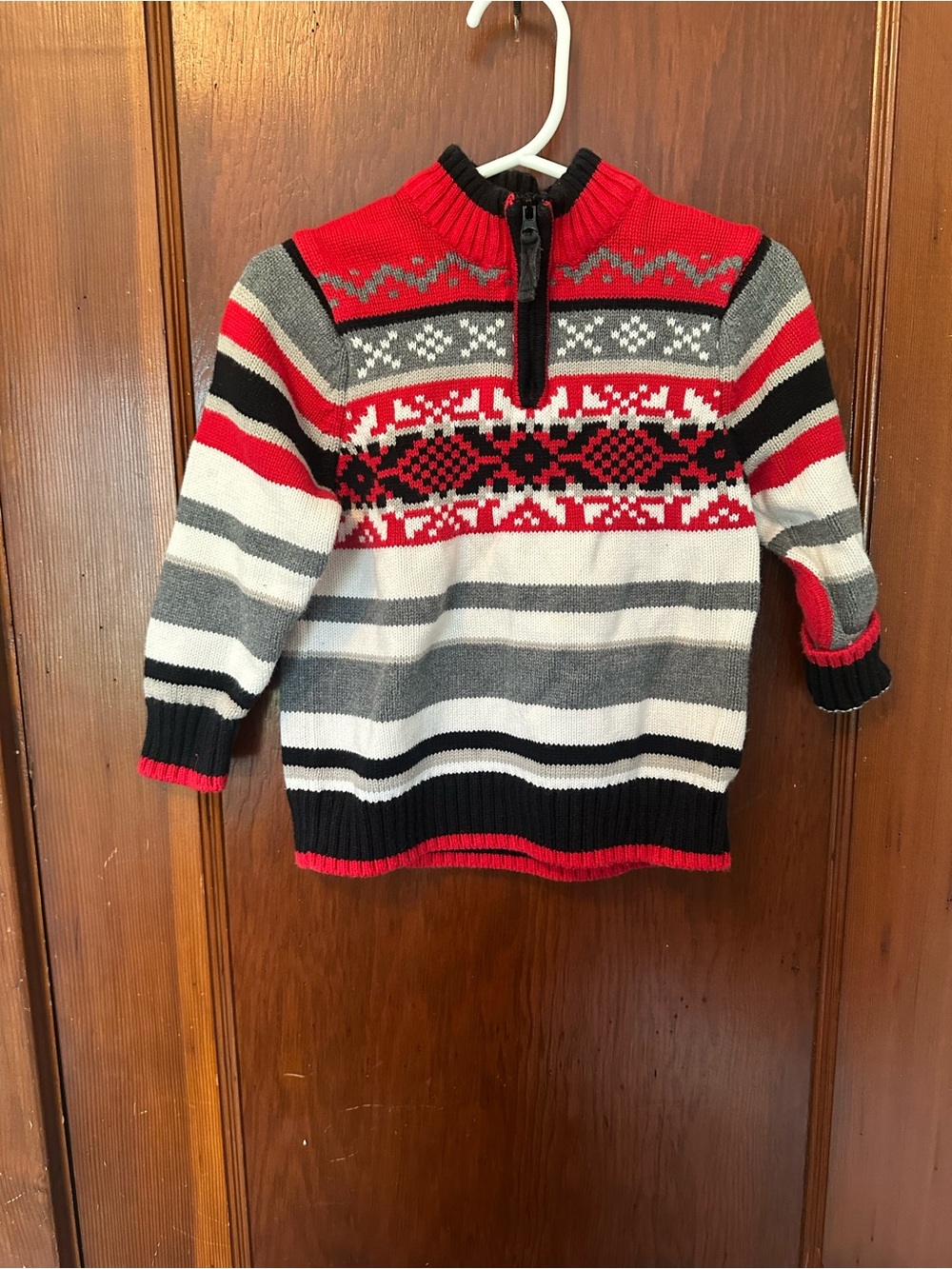 Hanna Andersson Red, Black & Gray Fair Isle Half-Zip Sweater
